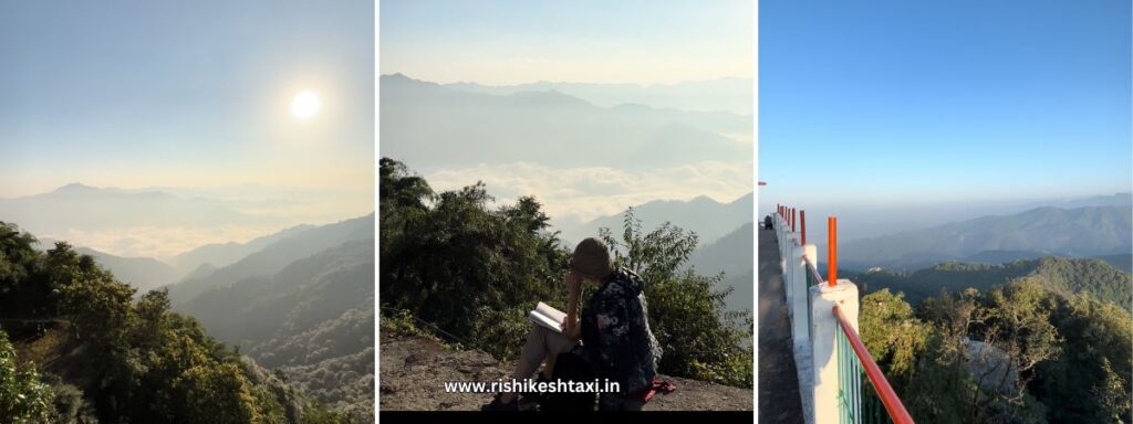 Sunrise view at Kunja Puri Temple with snow-capped Himalayas in the background – a popular destination covered by our Rishikesh taxi services with rishikeshtaxi.in
