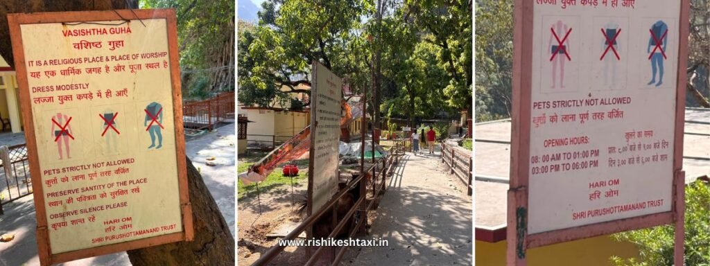vasista gufa guidlines banner and poster in vasista ashram also mention the timing